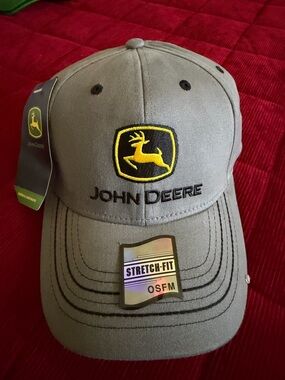 John Deere Gray Cap with Yellow Tag Accent